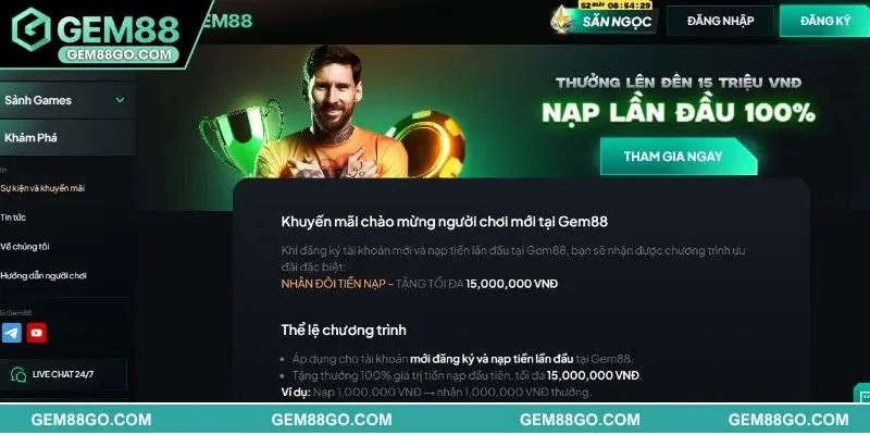 Khuyến mãi Gem88 nạp đầu giúp hội viên có thêm vốn trải nghiệm 