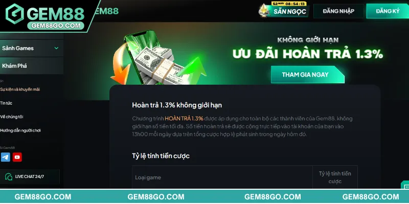 Ưu đãi hoàn trả giúp hội viên nhận lại một phần vốn nếu thua cược 